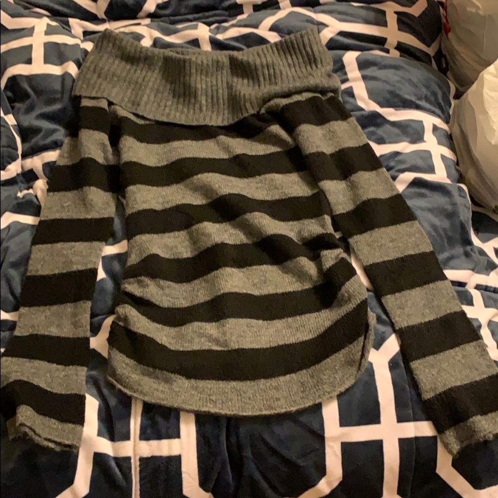 Black and grey off the shoulders sweater